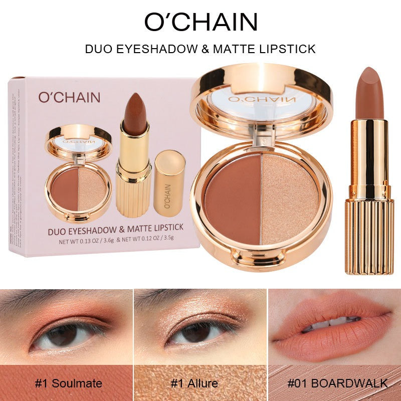 O'CHAIN Pearlescent two-color eyeshadow Matte lipstick does not fade and does not stick to the cup powdery delicate eyeshadow palette - LaTezza Online Shop