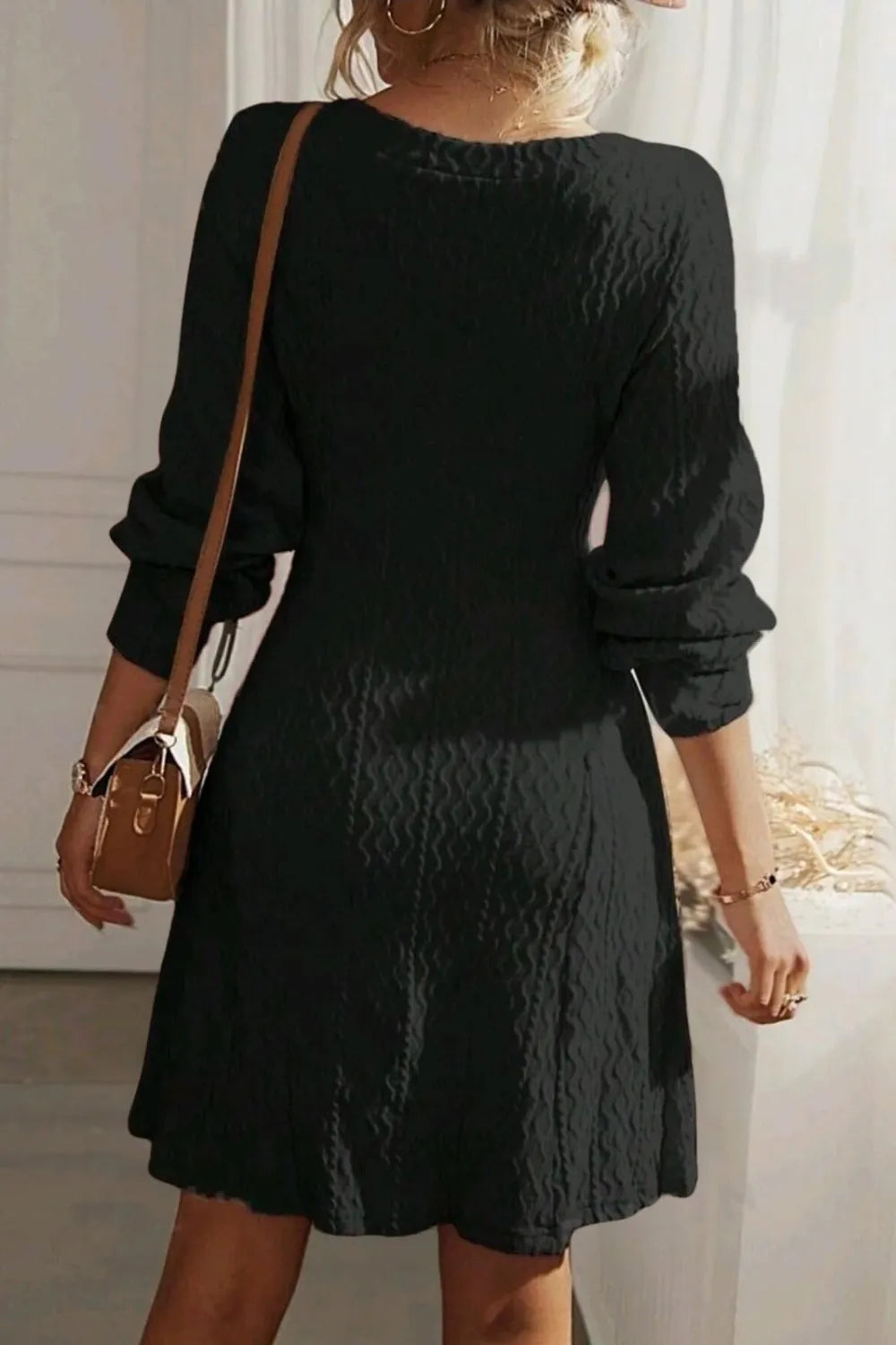 Solid color texture long sleeved elegant French dress women's dress - LaTezza Online Shop