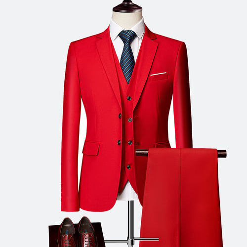 Slim Fit Tuxedo Formal Wedding Prom Work Suits 3Pcs Set Jacket Pants Vest - LaTezza Online Shop