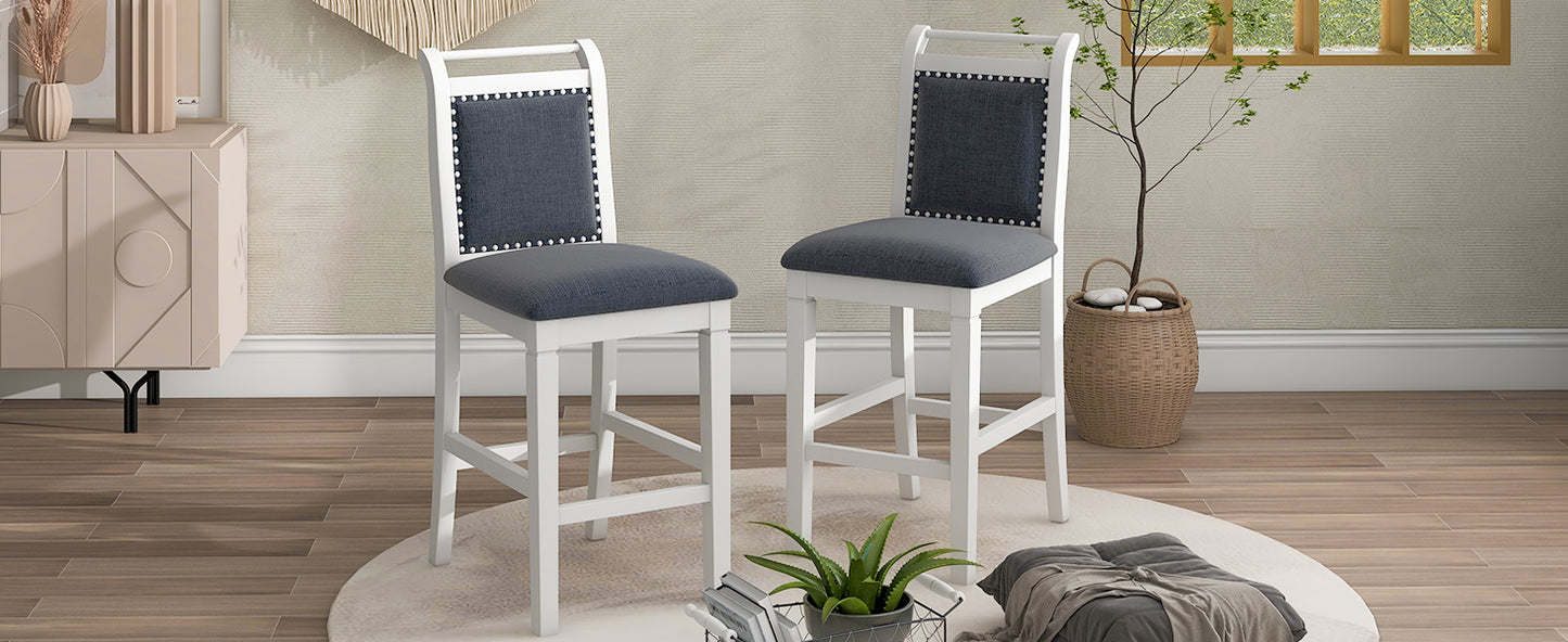 TOPMAX 3-Piece Wood Counter Height Drop Leaf Dining Table Set with 2 Upholstered Dining Chairs for Small Place White+Gray - LaTezza Online Shop