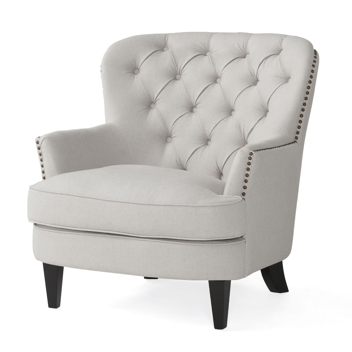 Arm Chair with Ottoman Modern light grey tufted fabric club chair and Ottoman set, stylish cushioned armchair - LaTezza Online Shop