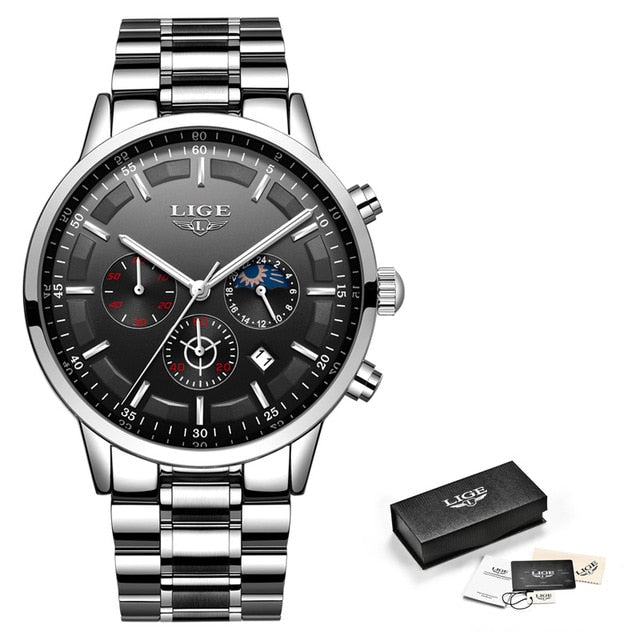 LIGE Sport Quartz Mens Top Brand Luxury Business Waterproof Watch