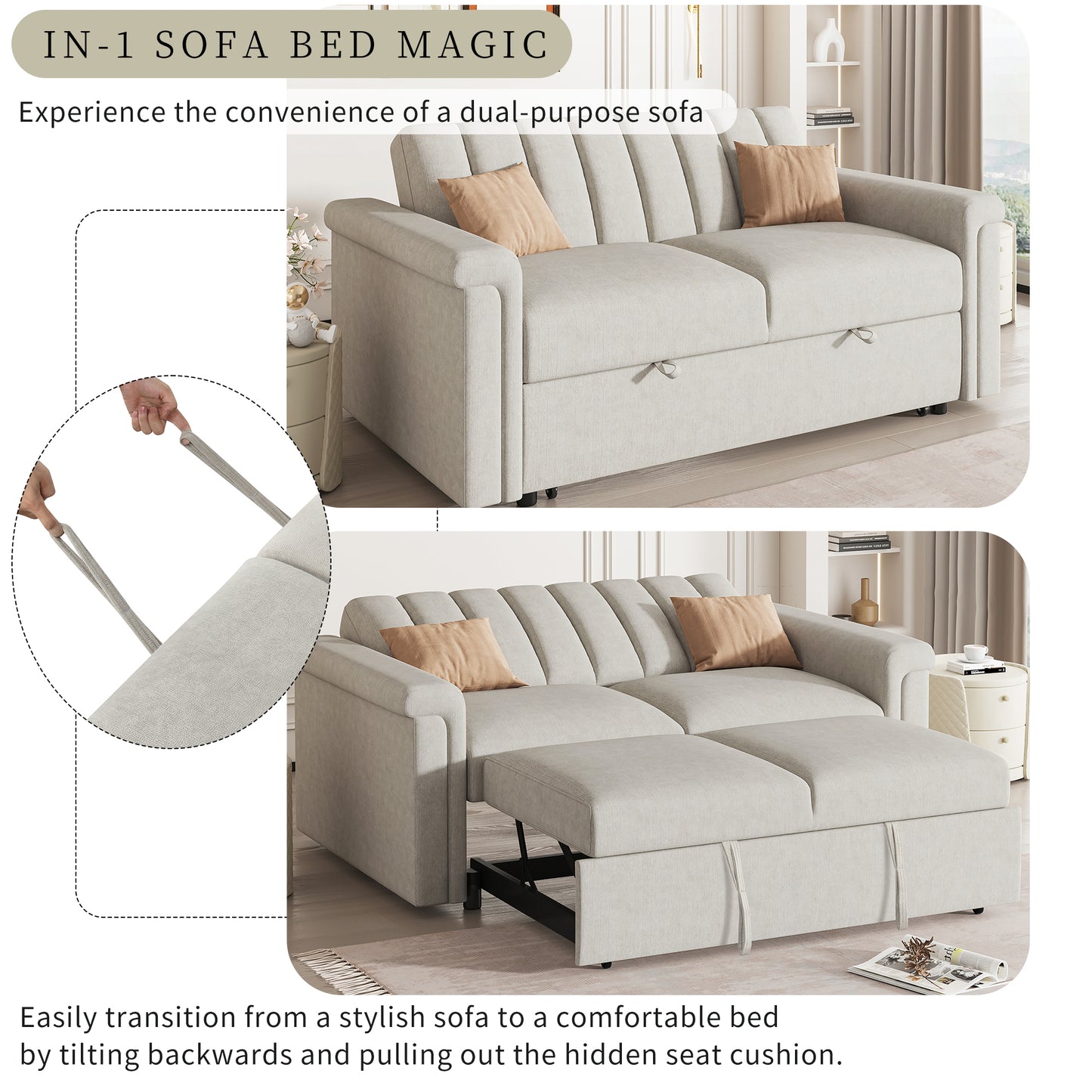 Convertible Soft Cushion Sofa Pull Bed ,for Two People to Sit On - LaTezza Online Shop
