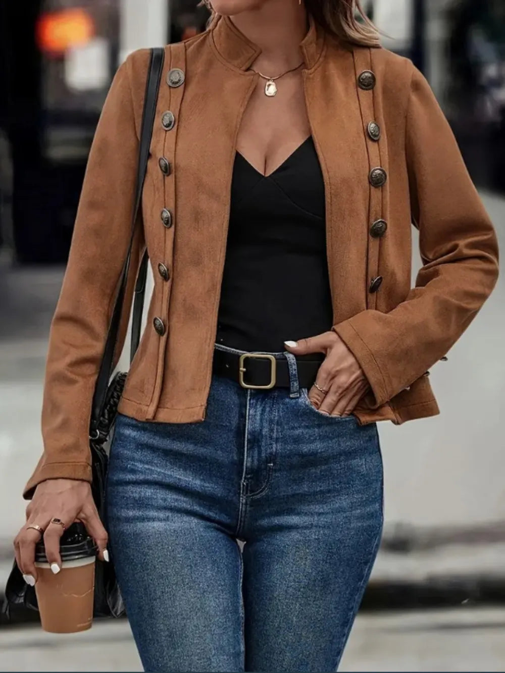 Decorative Button Open Front Long Sleeve Jacket - LaTezza Online Shop
