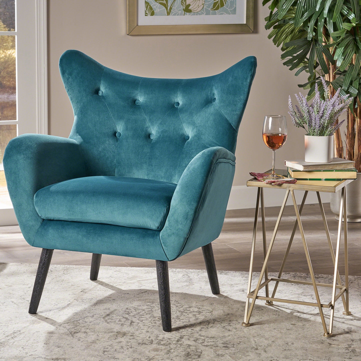 ARM CHAIR Accent Chair Teal Tufted Velvet Wing Back Chair - LaTezza Online Shop