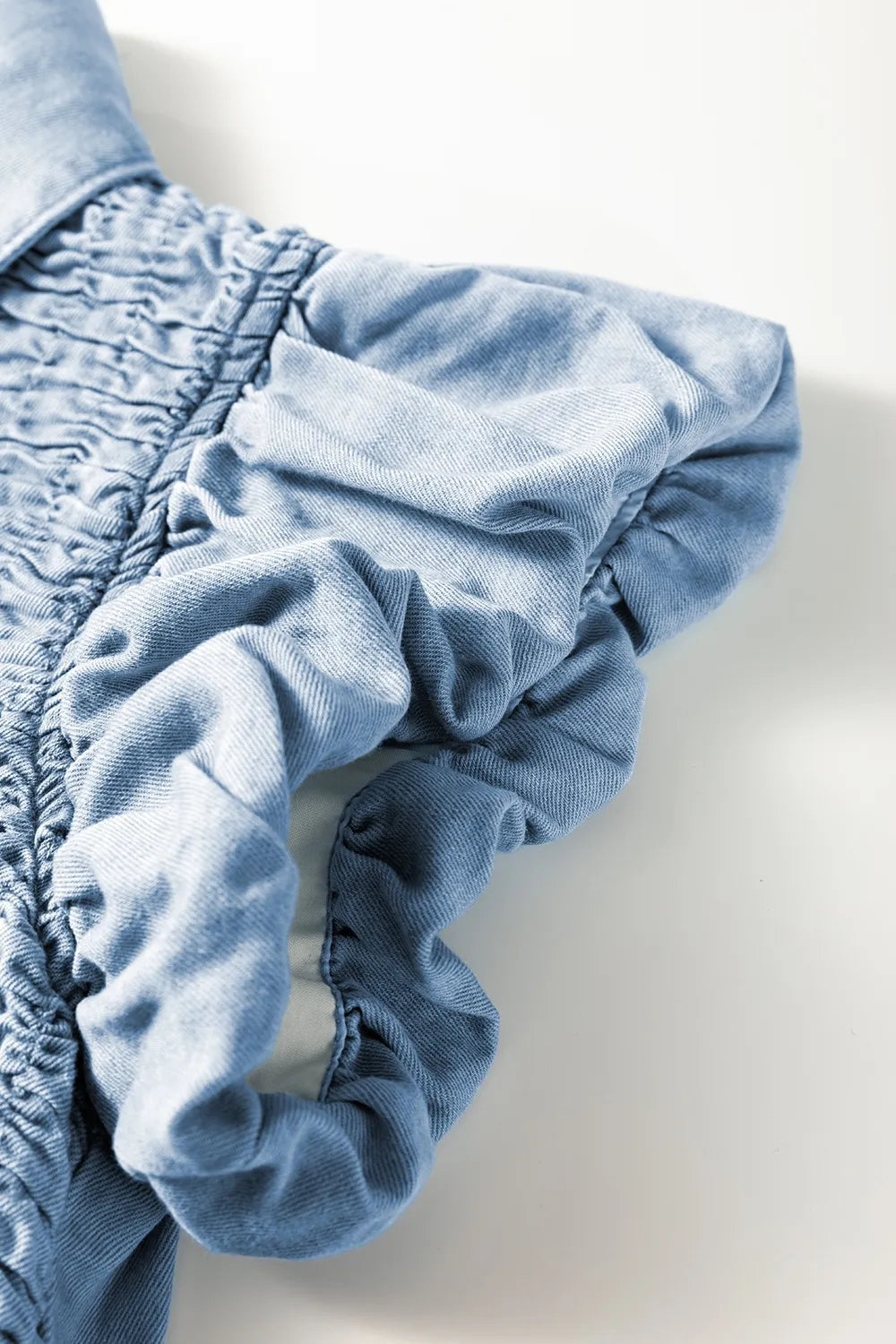 Smocked Collared Neck Cap Sleeve Denim Dress - LaTezza Online Shop