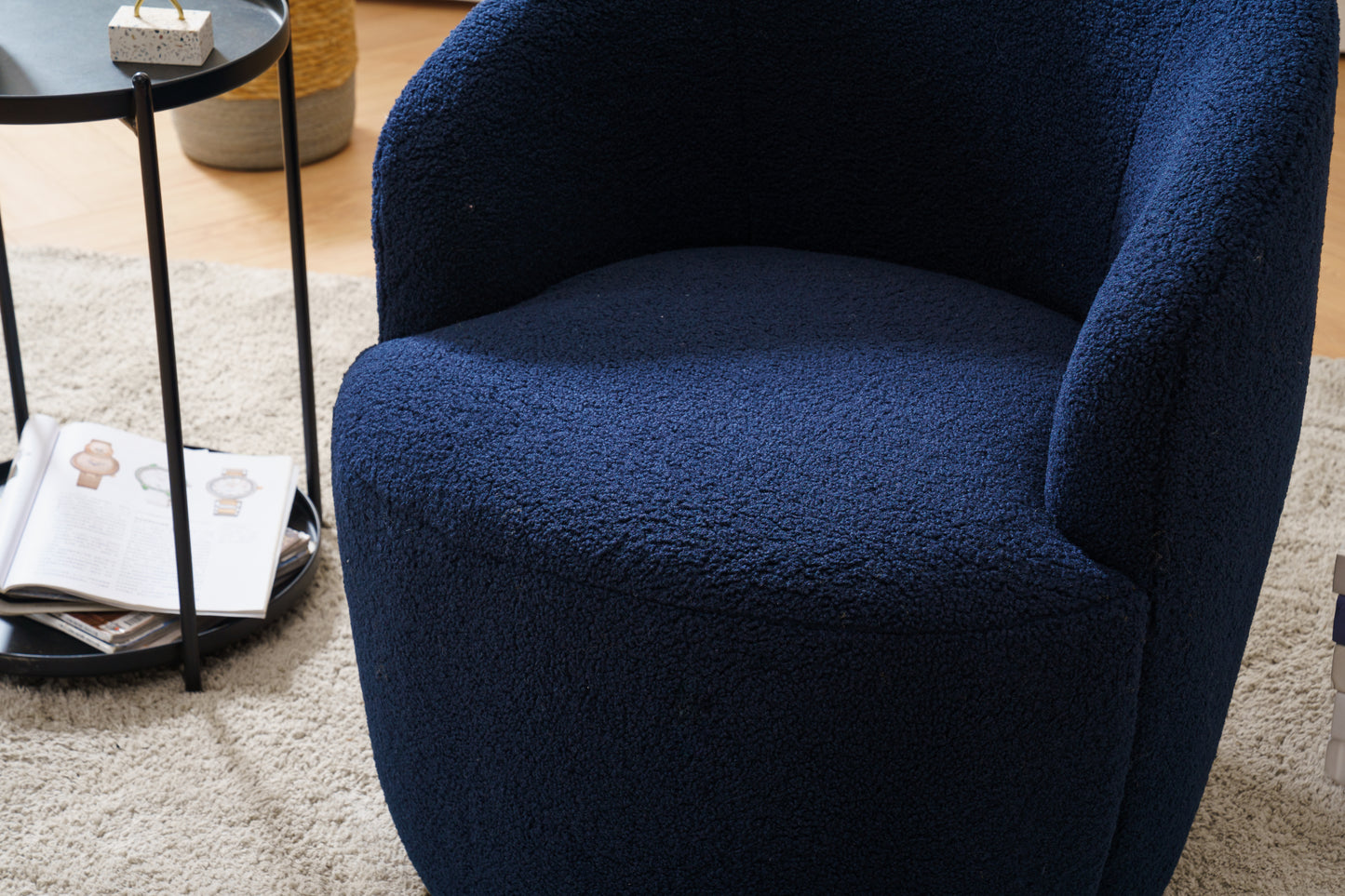 Teddy Fabric Swivel Accent Armchair Barrel Chair With Black Powder Coating Metal Ring Dark Blue - LaTezza Online Shop