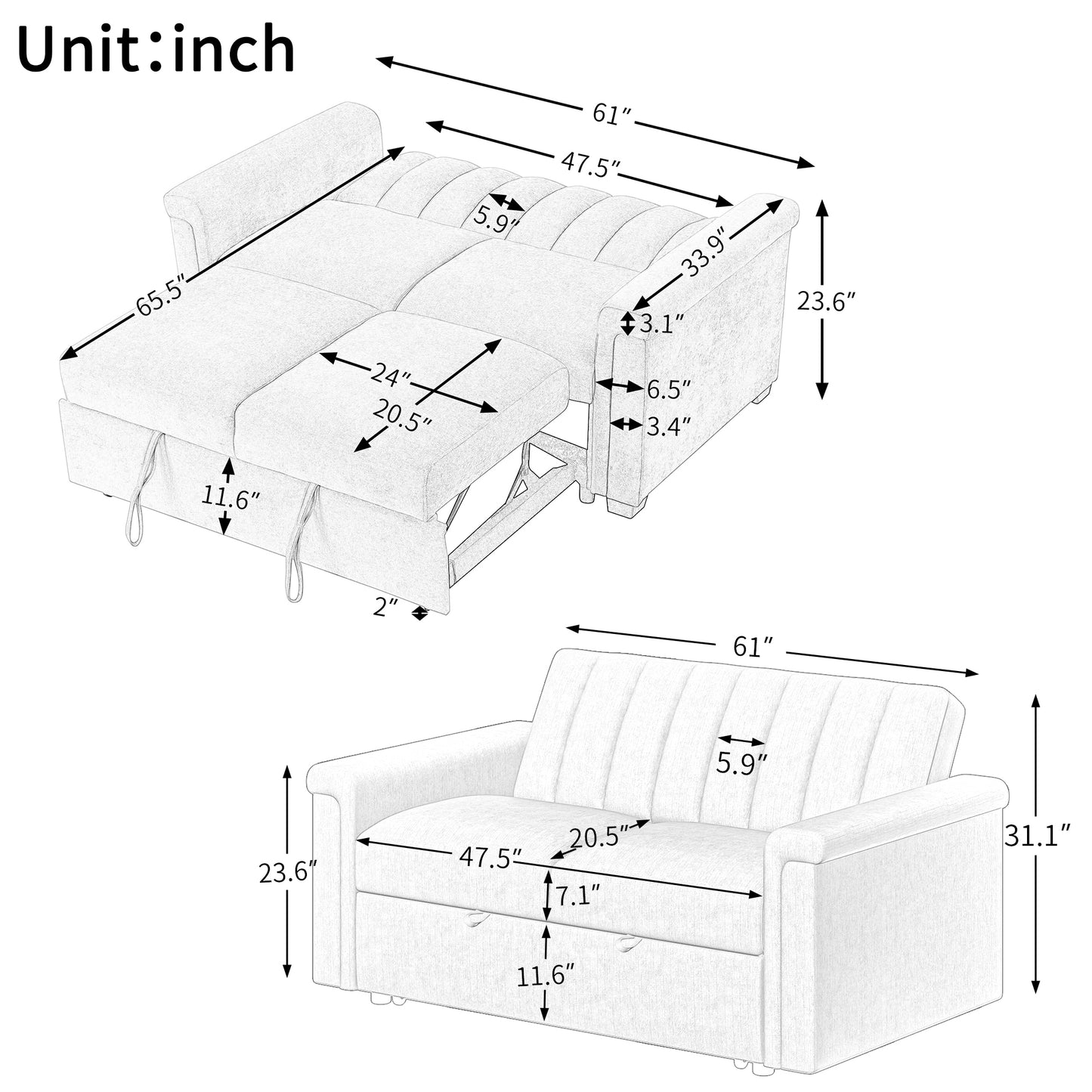 Convertible Soft Cushion Sofa Pull Bed ,for Two People to Sit On - LaTezza Online Shop