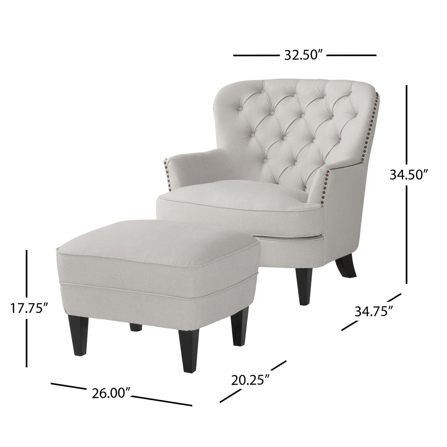 Arm Chair with Ottoman Modern light grey tufted fabric club chair and Ottoman set, stylish cushioned armchair - LaTezza Online Shop