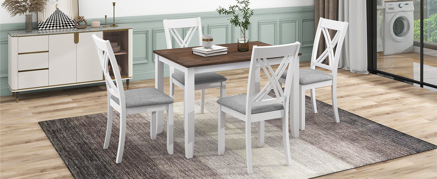 TOPMAX Rustic Minimalist Wood 5-Piece Dining Table Set with 4 X-Back Chairs for Small Places White - LaTezza Online Shop