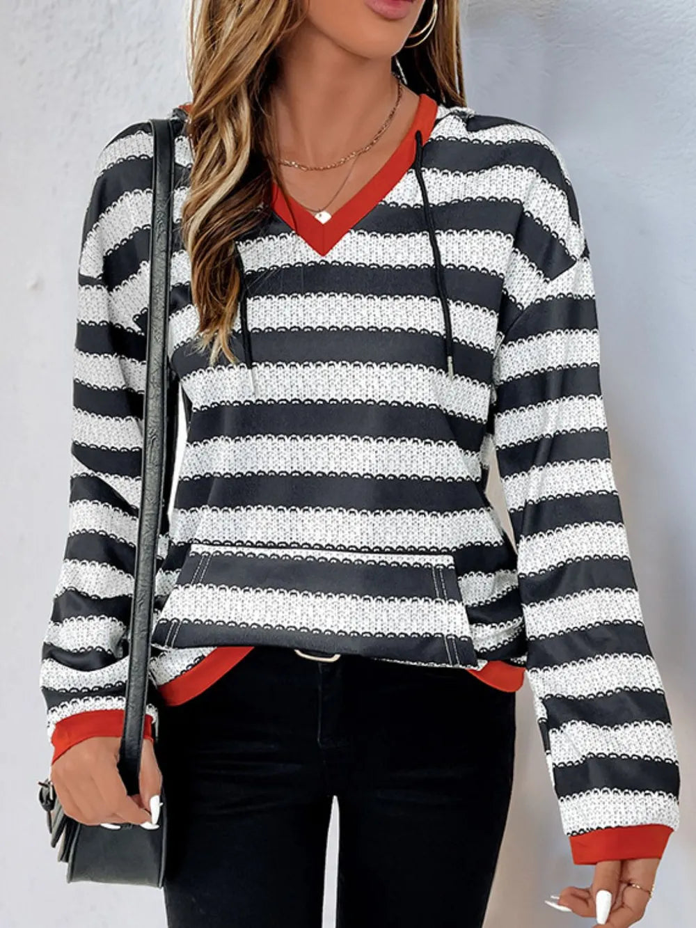 Perfee Contrast Striped Long Sleeve Hoodie - LaTezza Online Shop