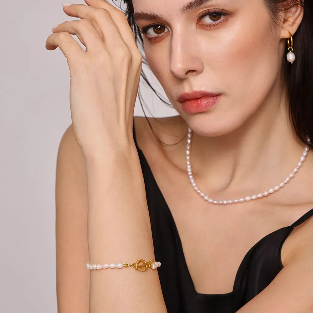 Pearl Necklace, Bracelet and Earrings 4-Piece Jewelry Set - LaTezza Online Shop