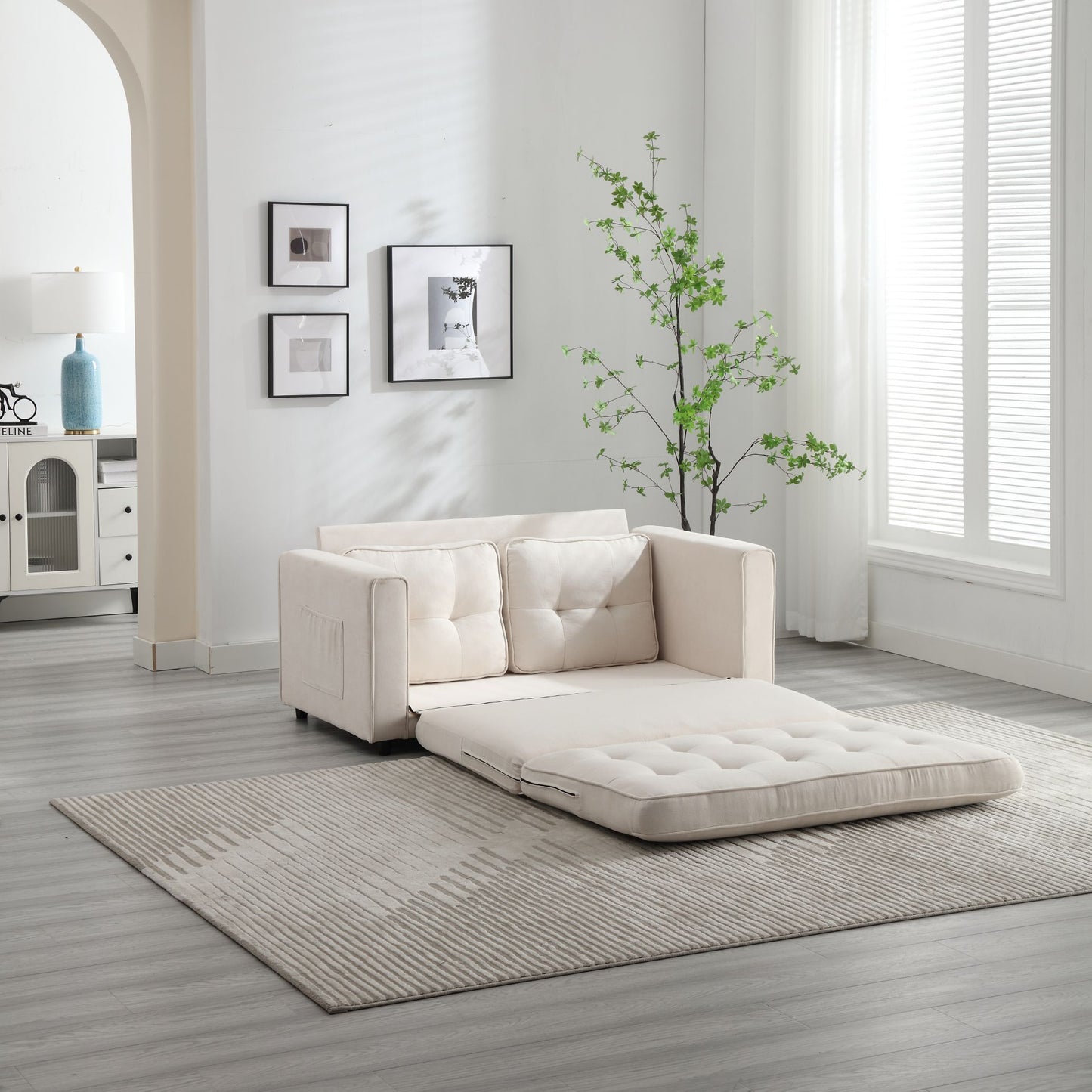 3 Fold Sofa Convertible Futon Couch sleeper sofabed Space saving loveseat Dark Gray & Light Gray & Beige - LaTezza Online Shop