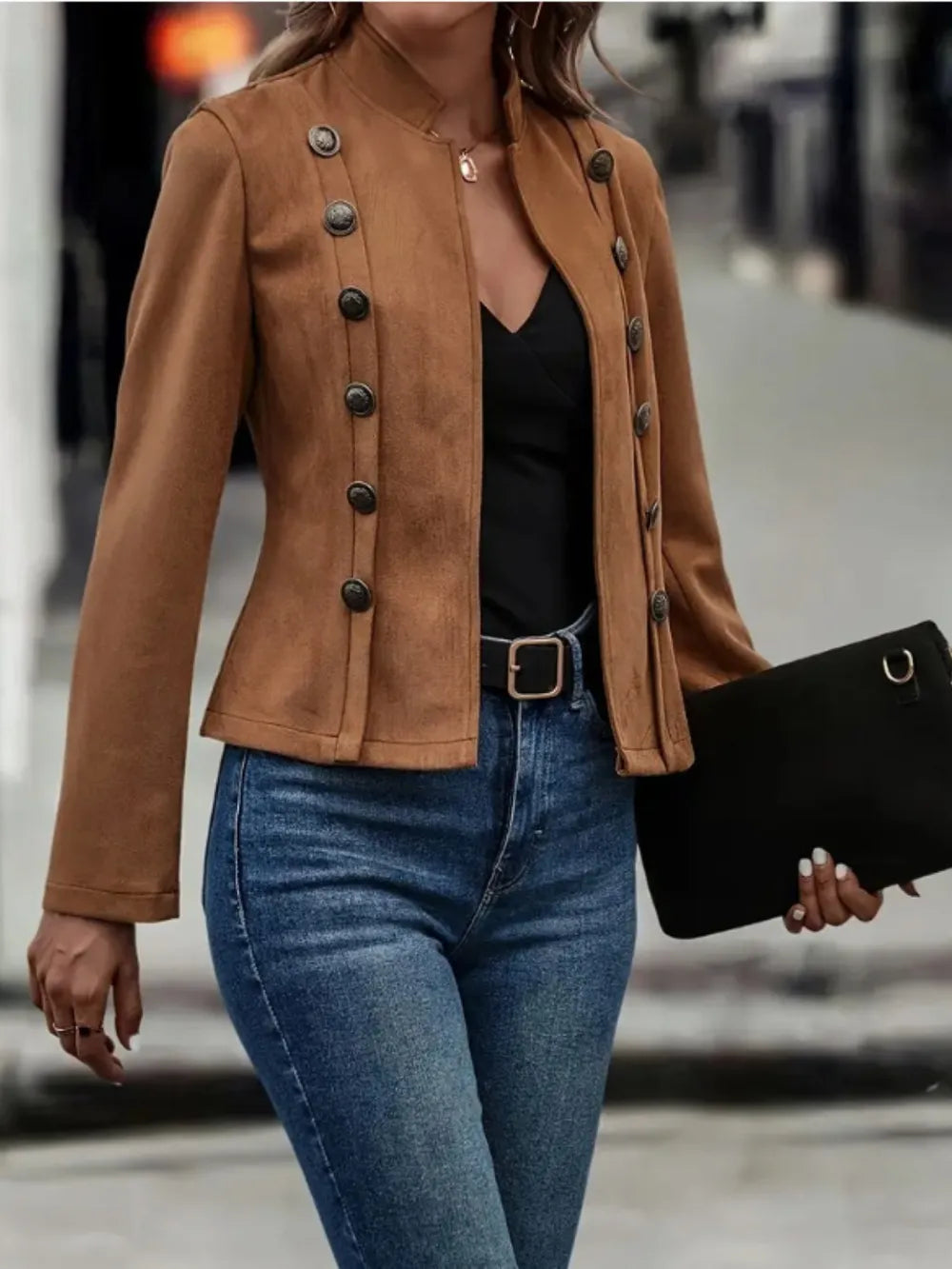 Decorative Button Open Front Long Sleeve Jacket - LaTezza Online Shop