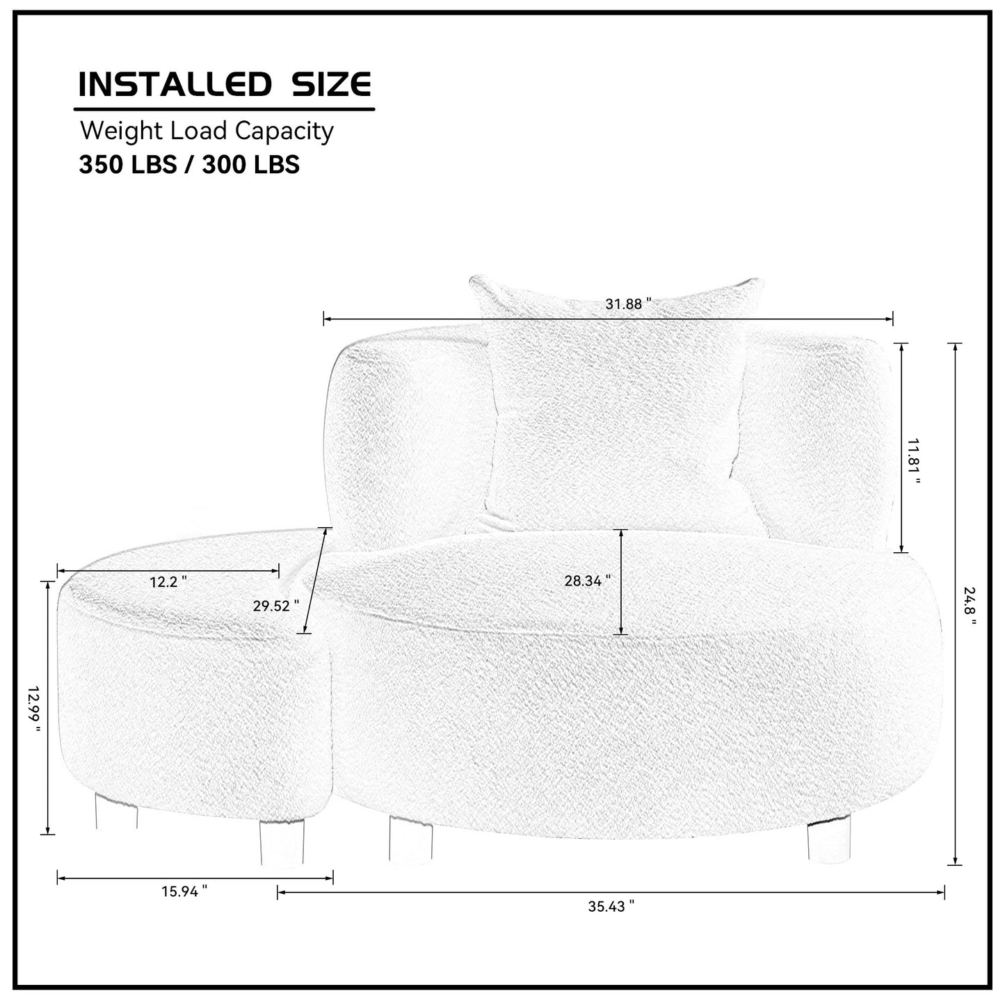 Modern Chair, Single Teddy Fabric Sofa with Ottoman Foot Rest for Living Room Bedroom and Office