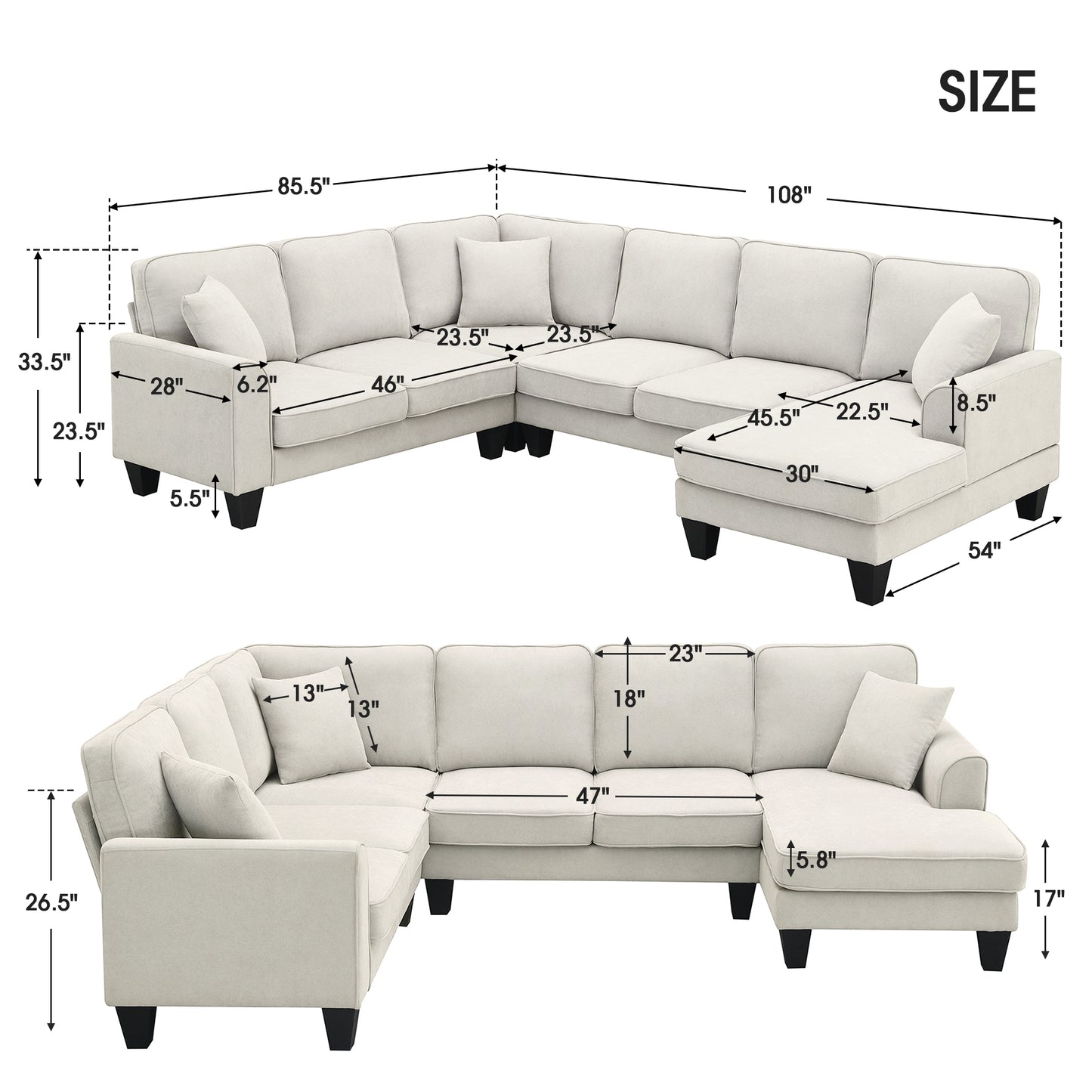 Modern U Shape Sectional Sofa Set 7 Seat Fabric - LaTezza Online Shop