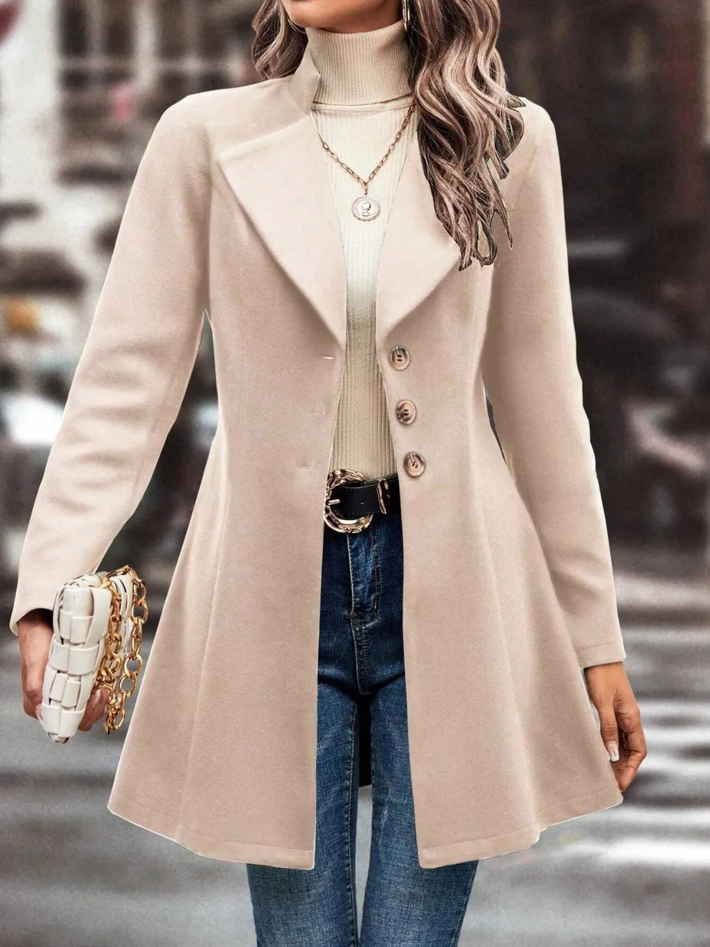 Women's autumn and winter collar slim fit woolen fabric solid color fashionable temperament jacket - LaTezza Online Shop