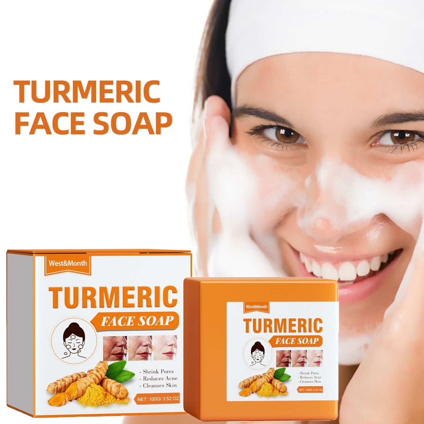 West&Month Turmeric Face Soap, Face Repair Gentle Cleansing, Fade Spots And Smooth Fine Lines Cleaner Soap - LaTezza Online Shop