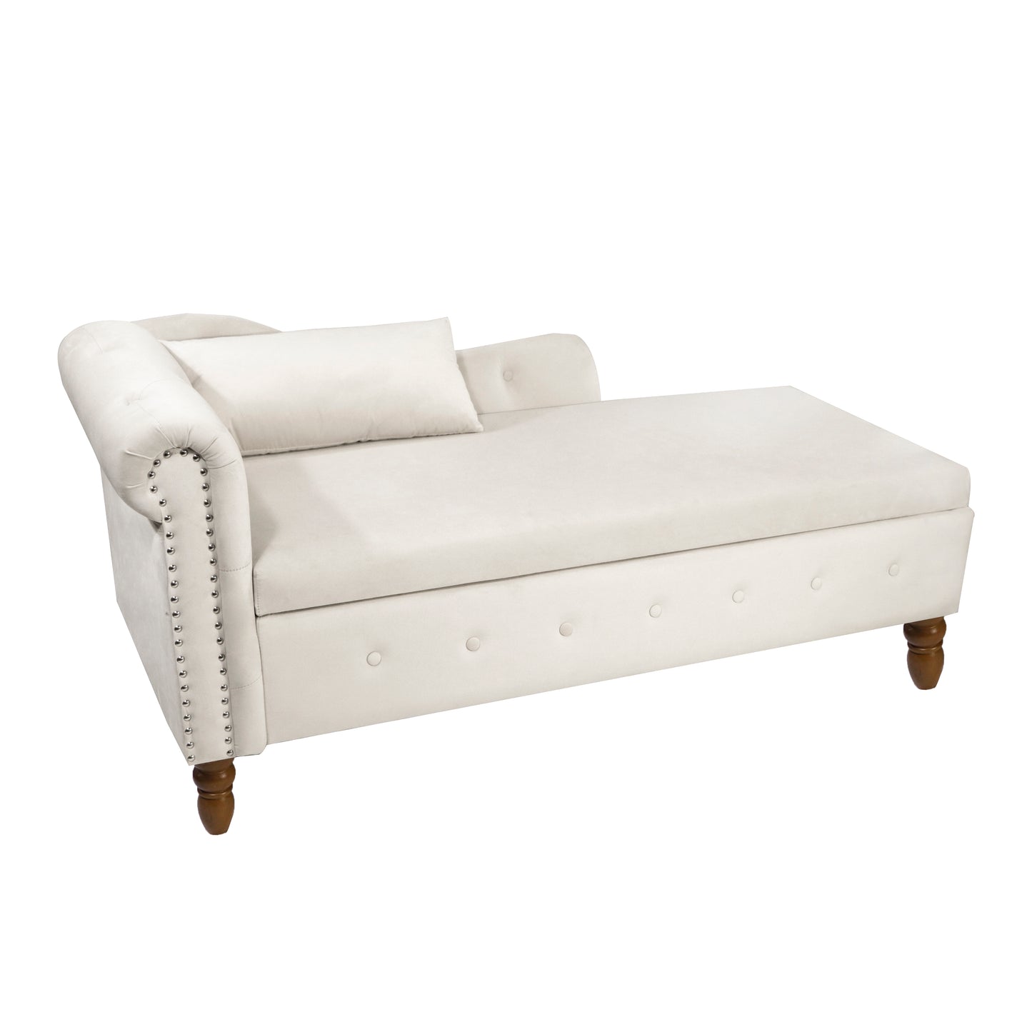 Beige Chaise Lounge Indoor Velvet Lounge Chair for Bedroom with Storage & Pillow Modern Upholstered Rolled Arm Chase Lounge - LaTezza Online Shop