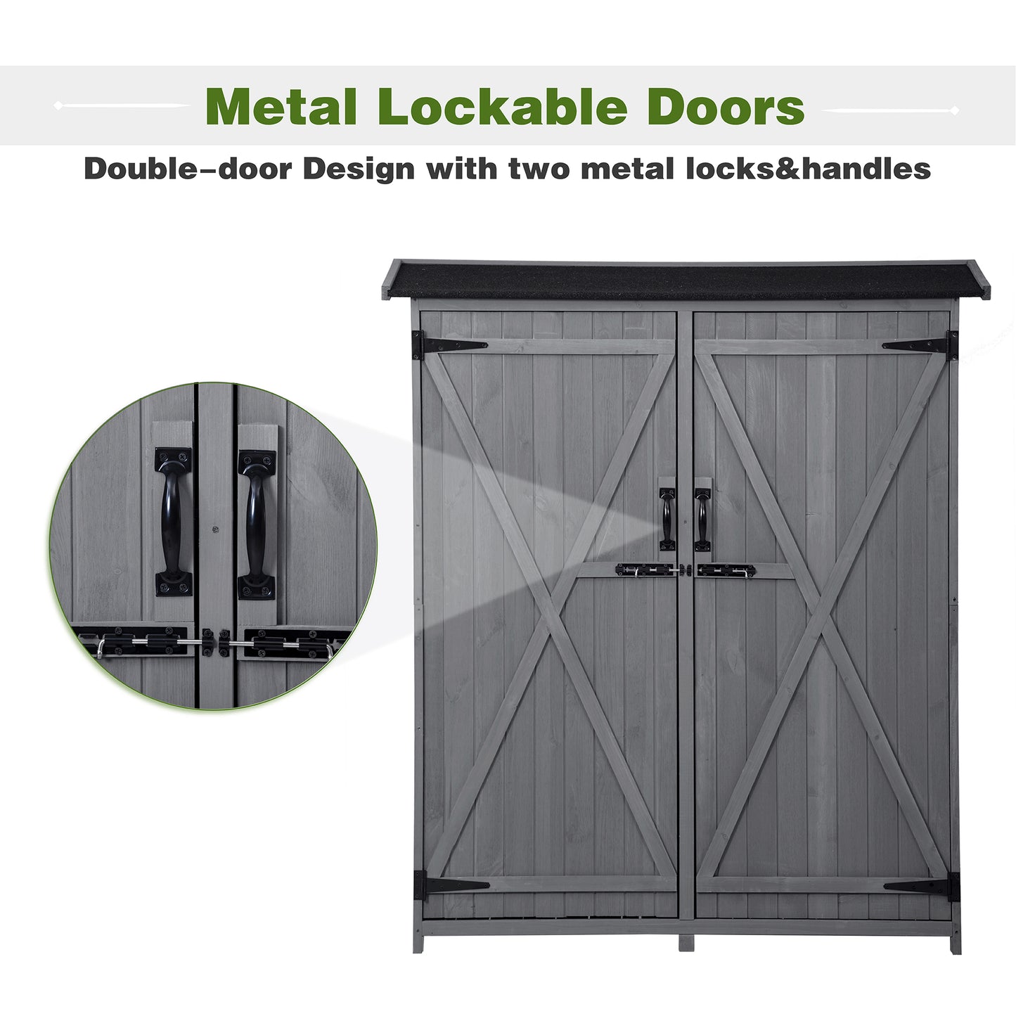 Outdoor 5.3ft Hx4.6ft L Wood Storage Shed Tool Organizer,Garden Shed, Storage Cabinet with Waterproof Asphalt Roof Gray - LaTezza Online Shop
