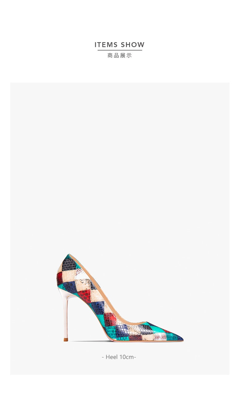 Pumps Red Plaid Snake Pattern Pointed Toe High Heel Shoes Women's Thin Heels Sexy French Large Lacquer Shoes - LaTezza Online Shop
