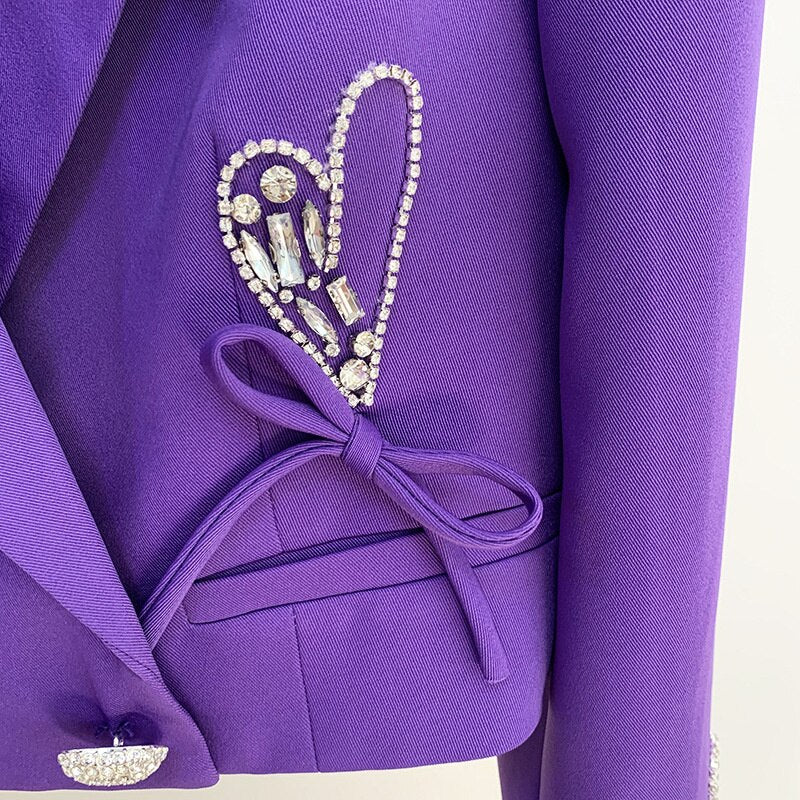 High-End Rhinestone Heart Button Bow Loose Suit Jacket Sweet Suit - LaTezza Online Shop