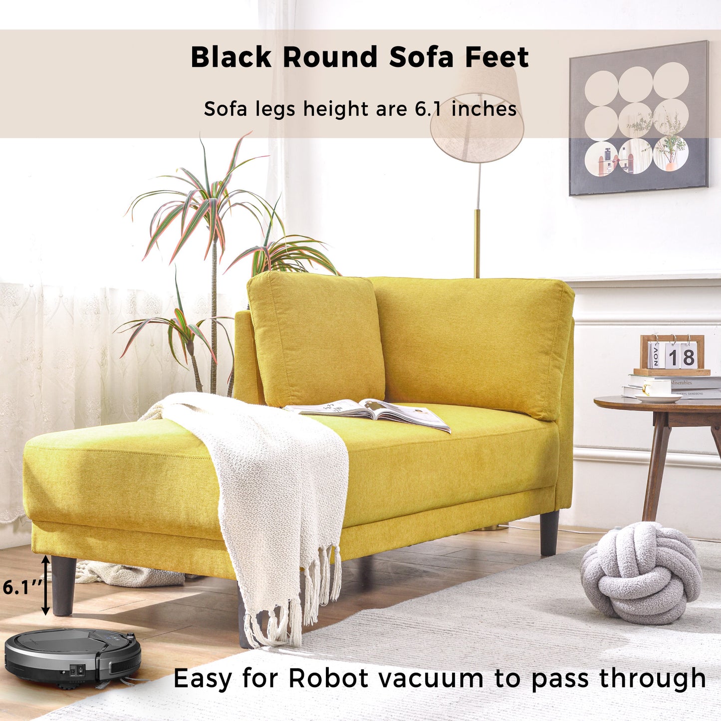 65" Mid-Century Modern Fabric Corner Lounge Chair Upholstered Indoor Chaise Lounge for Bedroom - LaTezza Online Shop