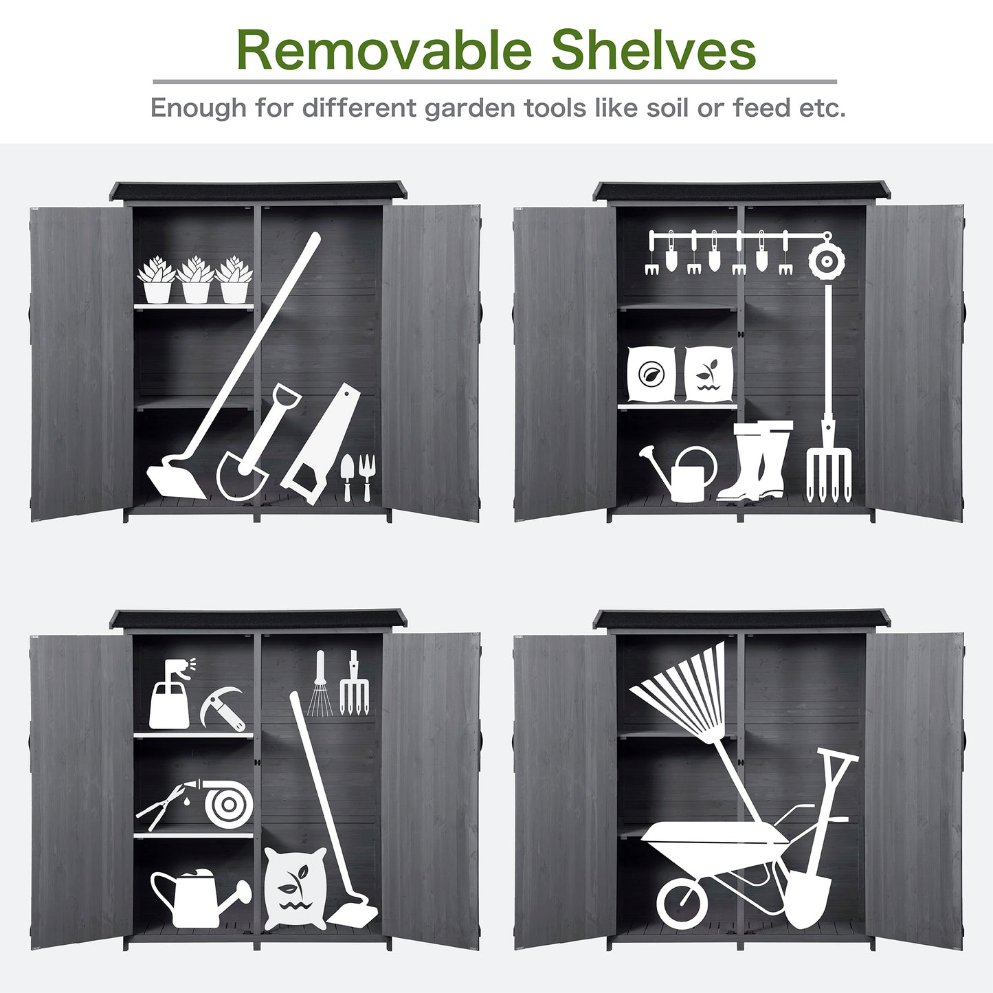 Outdoor 5.3ft Hx4.6ft L Wood Storage Shed Tool Organizer,Garden Shed, Storage Cabinet with Waterproof Asphalt Roof Gray - LaTezza Online Shop