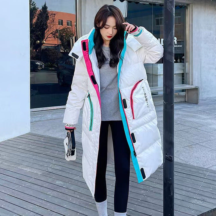 Down Jacket Women's Short Production Long Winter Coat Shiny Loose Contrast Color Hooded Down Jacket - LaTezza Online Shop