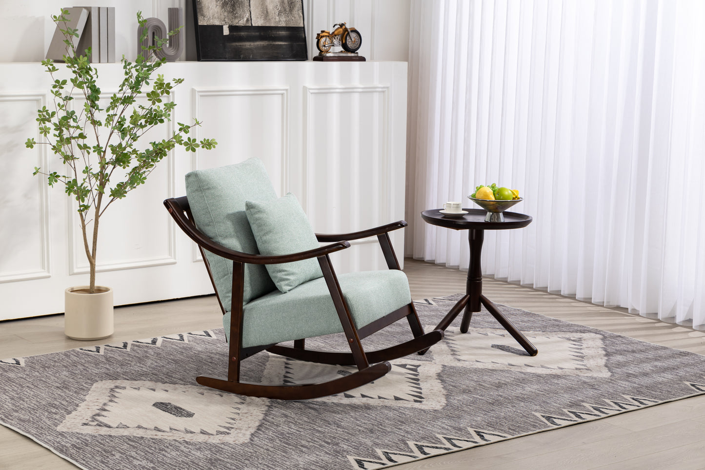 Accent Chair Rocking woven fabric Mid Century Modern Accent Chairs Comfy Upholstered Glider Arm Chair with Solid Wood for Living Room Bedroom Balcony - LaTezza Online Shop