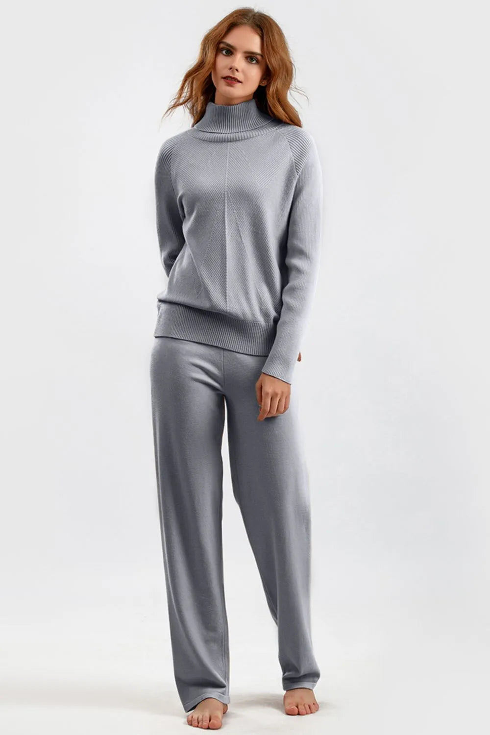 Turtleneck Raglan Sleeve Top and Pants Sweater Set - LaTezza Online Shop