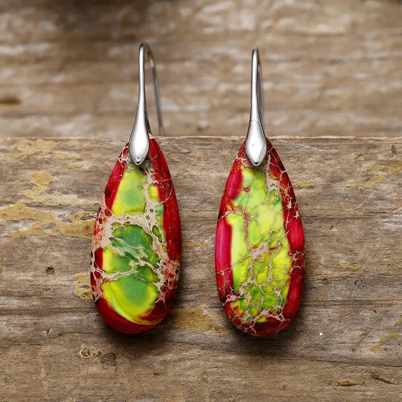Teardrop Shape Natural Stone Dangle Earrings - LaTezza Online Shop