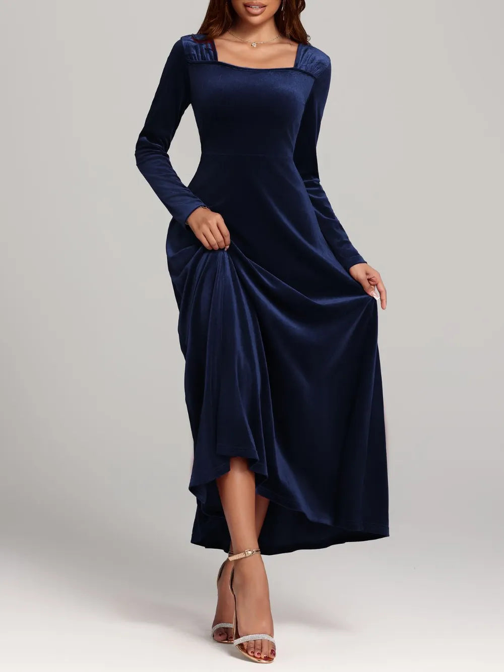 Square Neck Long Sleeve Velvet Dress - LaTezza Online Shop