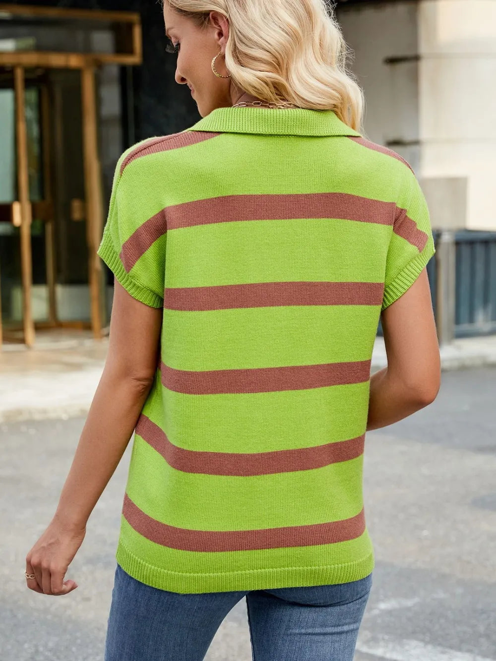 Flip collar casual striped knitted sweater vest and camisole sweater - LaTezza Online Shop