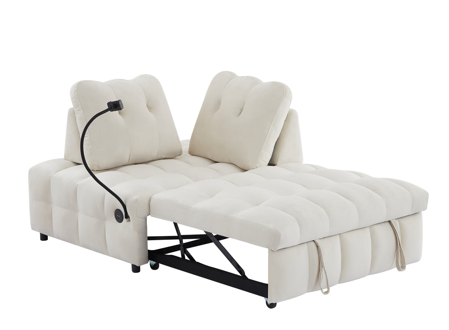 Modern sofa velvet pull-out bed,Independently removable backrest, have USB port and swivel phone stand ,beige - LaTezza Online Shop