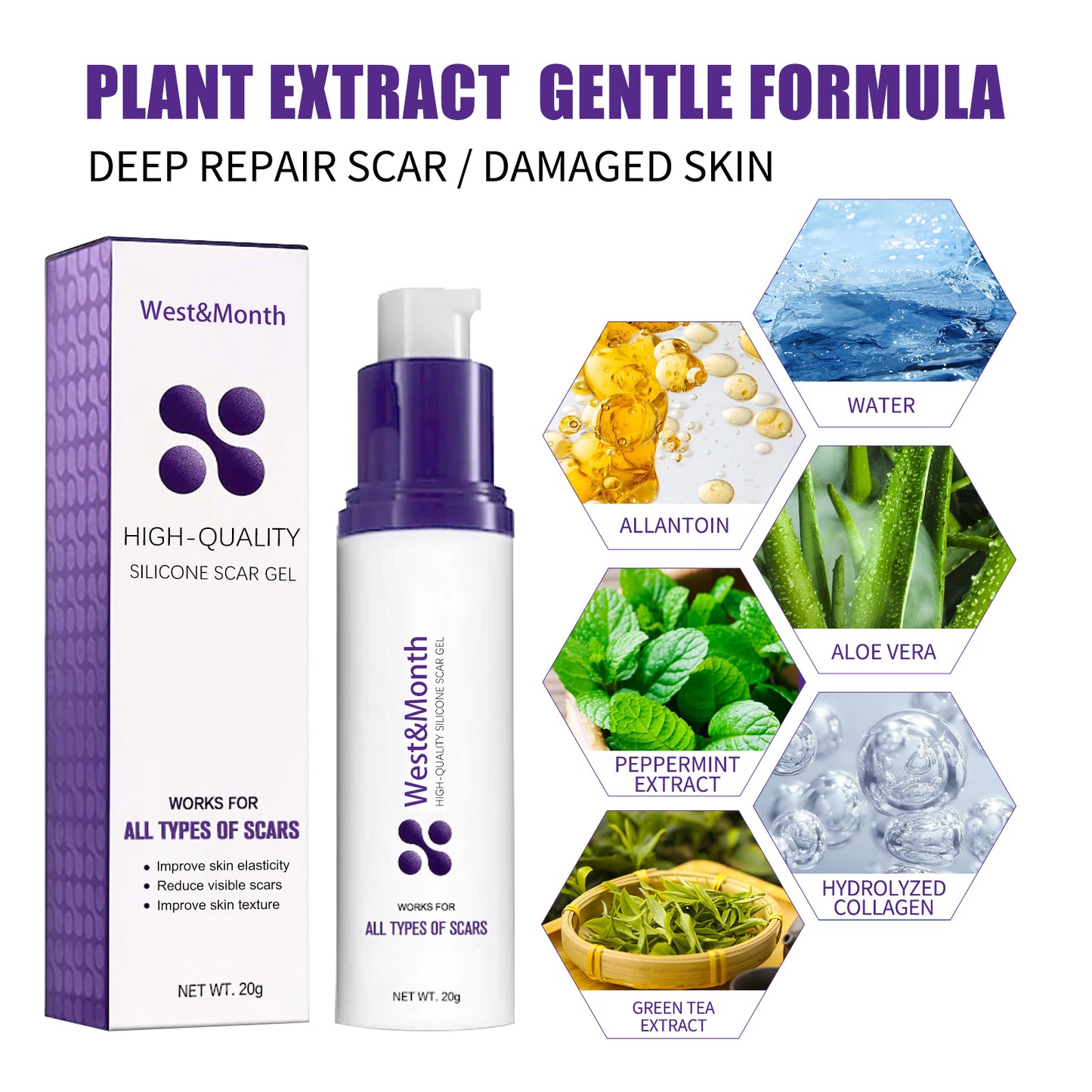 West&Month High-quality Silicone Scar Gel, Lighten Acne Mark Scar Repair Skin Smoothing Care Cream - LaTezza Online Shop