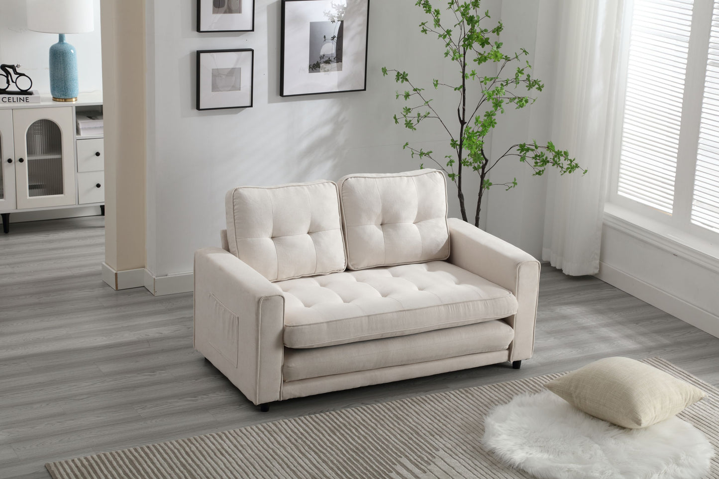3 Fold Sofa Convertible Futon Couch sleeper sofabed Space saving loveseat Dark Gray & Light Gray & Beige - LaTezza Online Shop