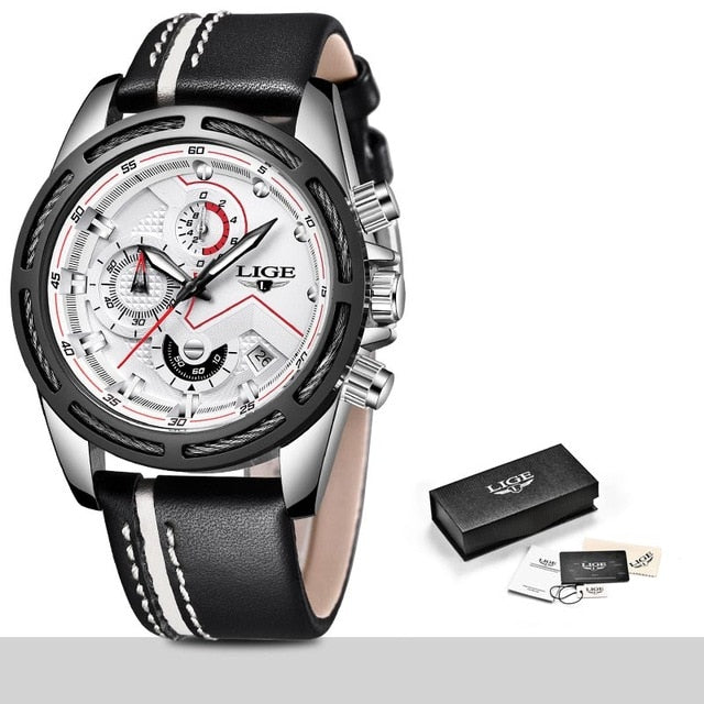 LIGE Watch Men Sport Quartz Clock Leather Mens Watches Top Brand Luxury Gold Waterproof - LaTezza Online Shop