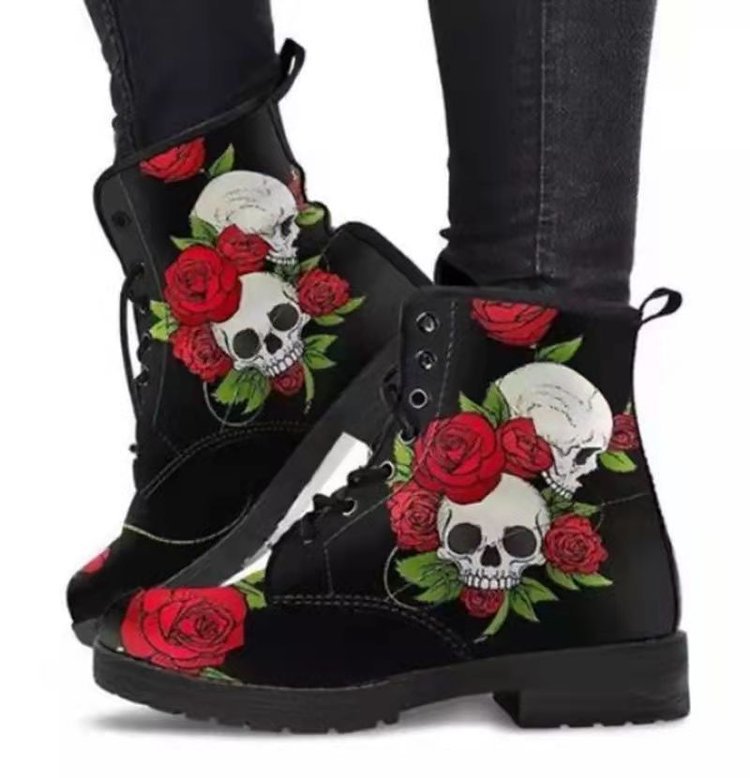 European and American plus leather Martin boots women's Gothic printed British boots Wish workwear combat boots - LaTezza Online Shop
