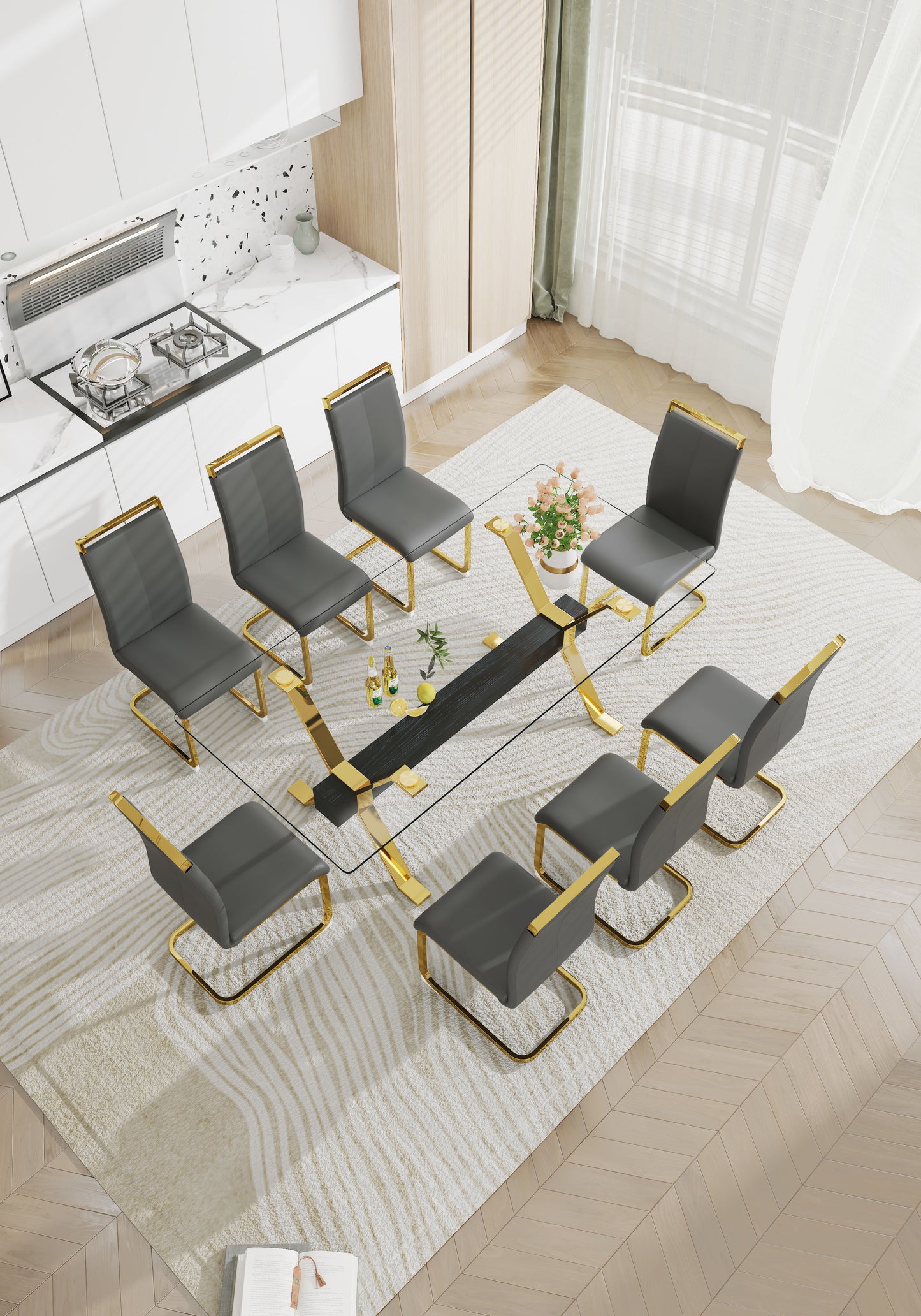 Dining table Modern tempered glass dining table Large modern office desk - LaTezza Online Shop