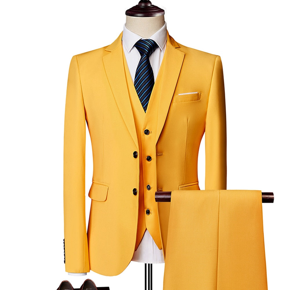 Slim Fit Tuxedo Formal Wedding Prom Work Suits 3Pcs Set Jacket Pants Vest - LaTezza Online Shop