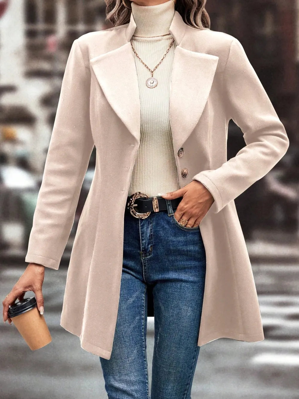 Women's autumn and winter collar slim fit woolen fabric solid color fashionable temperament jacket - LaTezza Online Shop
