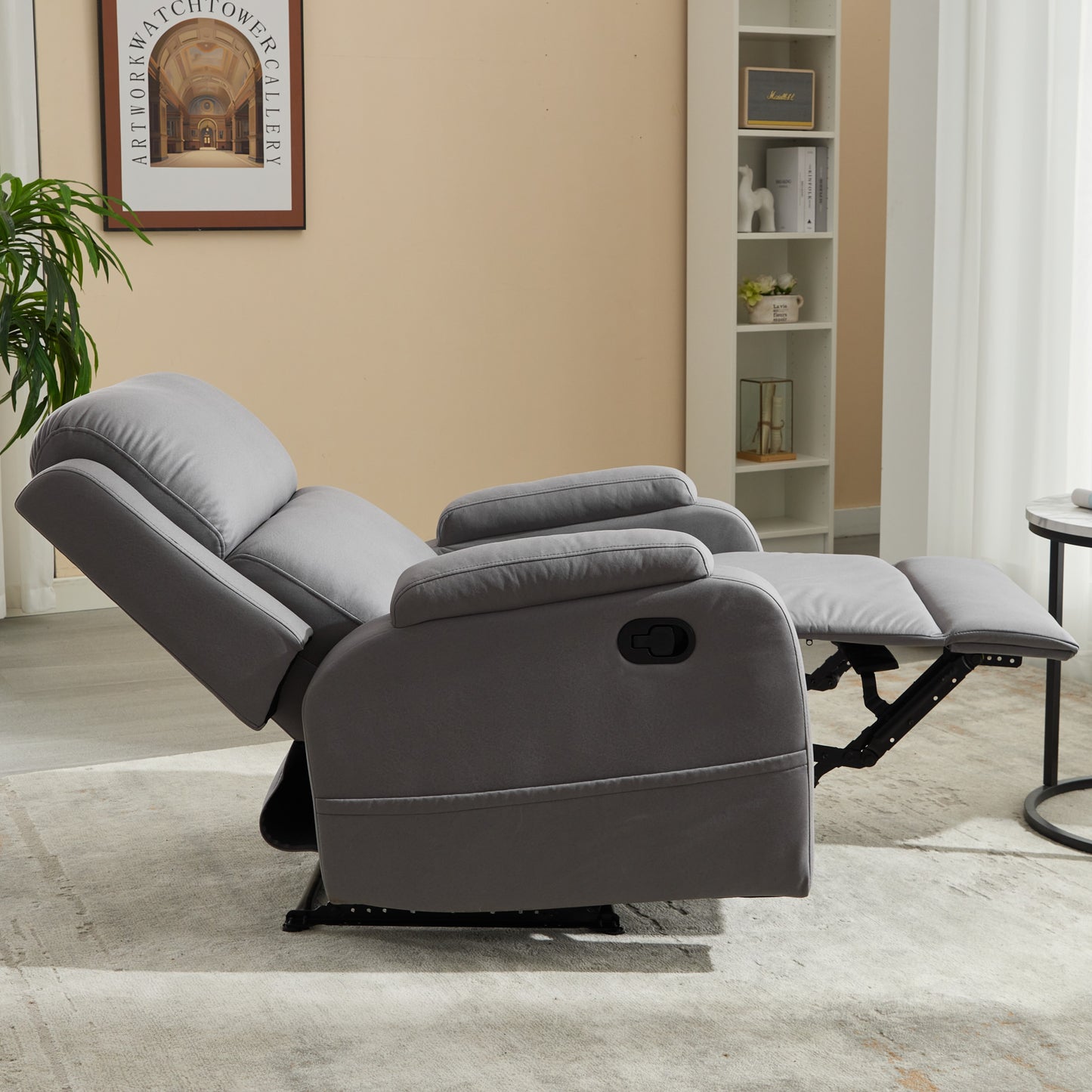 PU leather recliner massage chair with adjustable leg positions at the back, easy to reach side buttons - gray - LaTezza Online Shop