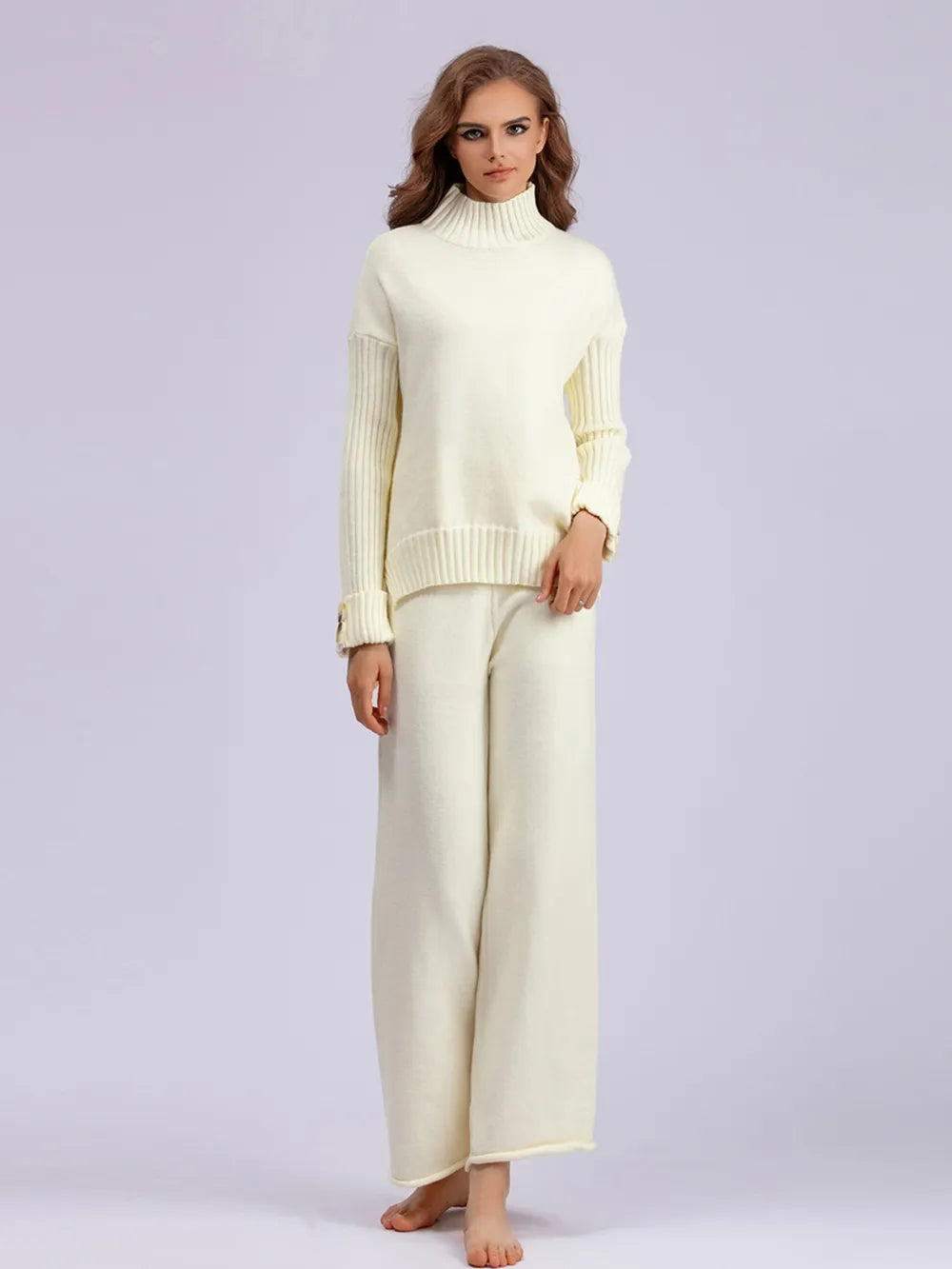 High- Low Turtleneck Long Sleeve Top and Pants Sweater Set - LaTezza Online Shop