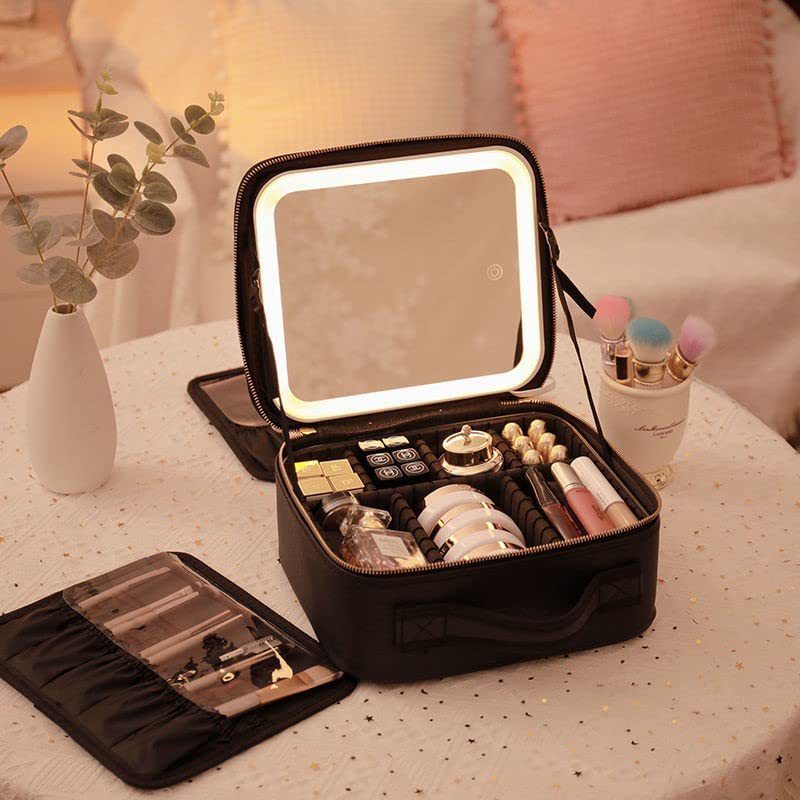 Make up Bag Large capacity LED mirror makeup bag, multifunctional DIY partition storage box, portable waterproof makeup case for women - LaTezza Online Shop