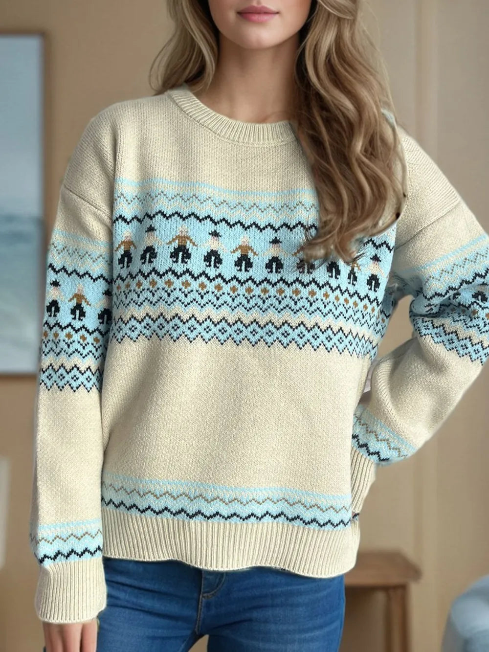 Contrast Round Neck Dropped Shoulder Sweater - LaTezza Online Shop