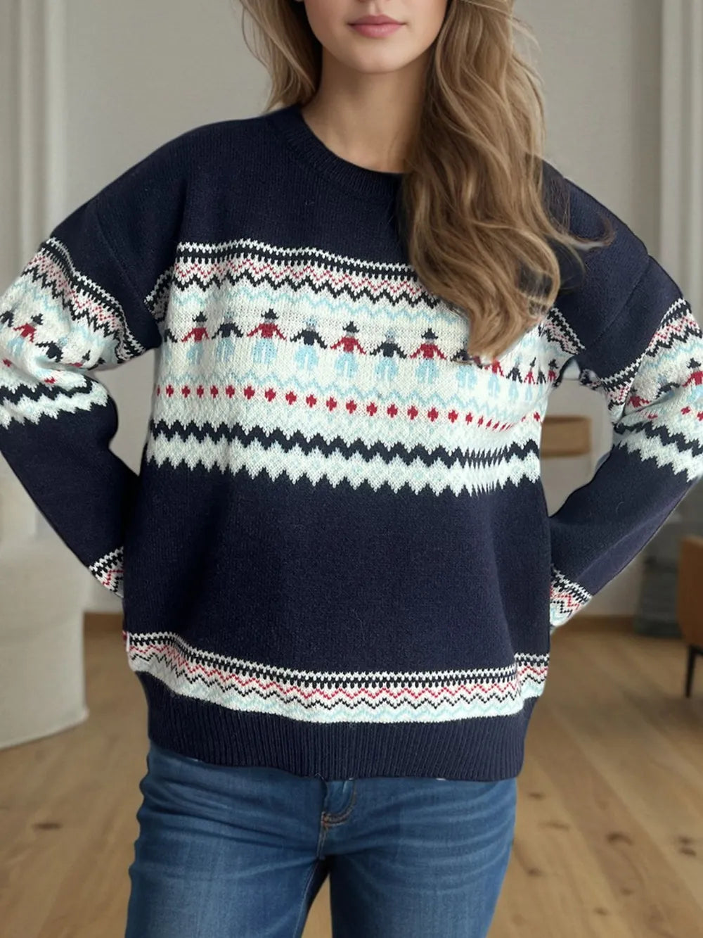 Contrast Round Neck Dropped Shoulder Sweater - LaTezza Online Shop