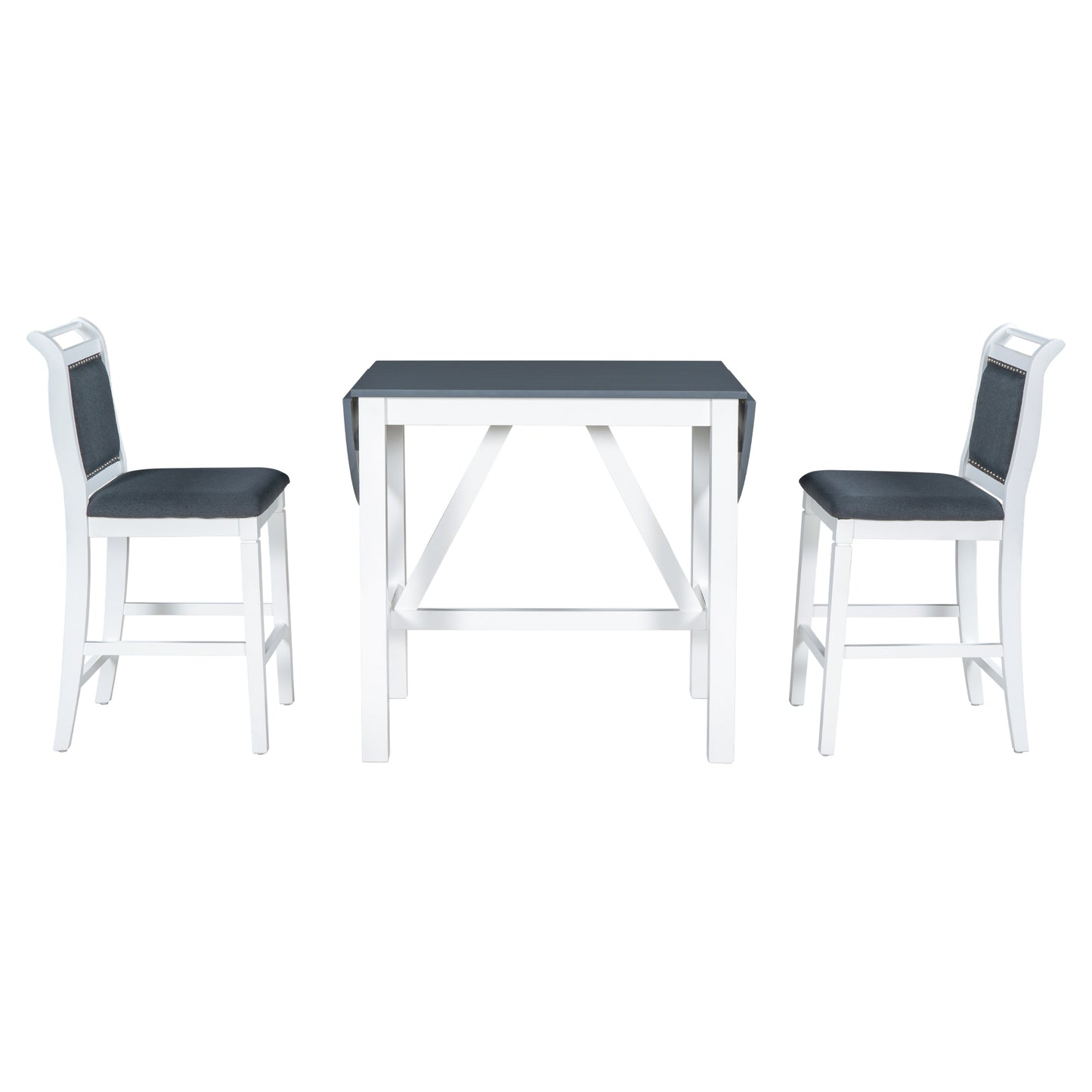 TOPMAX 3-Piece Wood Counter Height Drop Leaf Dining Table Set with 2 Upholstered Dining Chairs for Small Place White+Gray - LaTezza Online Shop