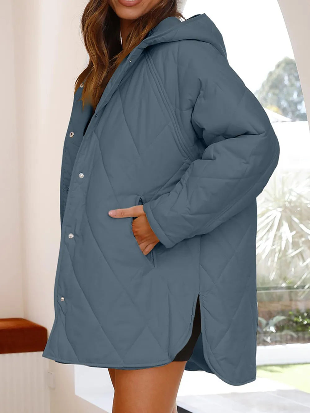 Slit Snap Down Long Sleeve Hooded Jacket - LaTezza Online Shop