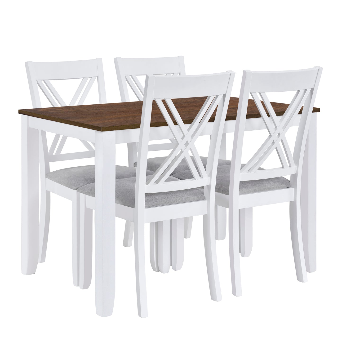 TOPMAX Rustic Minimalist Wood 5-Piece Dining Table Set with 4 X-Back Chairs for Small Places White - LaTezza Online Shop